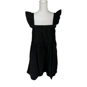 Madewell Flutter-Sleeve Square-Neck Mini Dress Black Large L Item NK479 Cotton